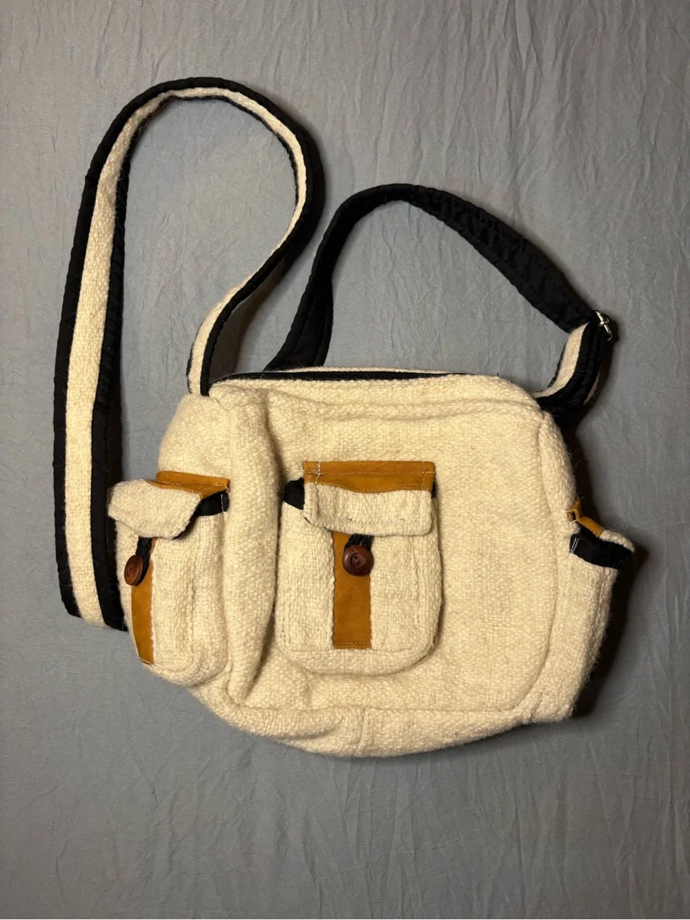 Vintage Y2K Cream Woven Crossbody Bag Boho Slouchy Messenger Utility Pocket Purs